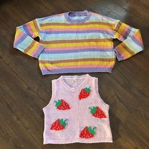 🍓Cute colorful Kawaii Spring pastel knit sweater and sweater vest set size S 🌈